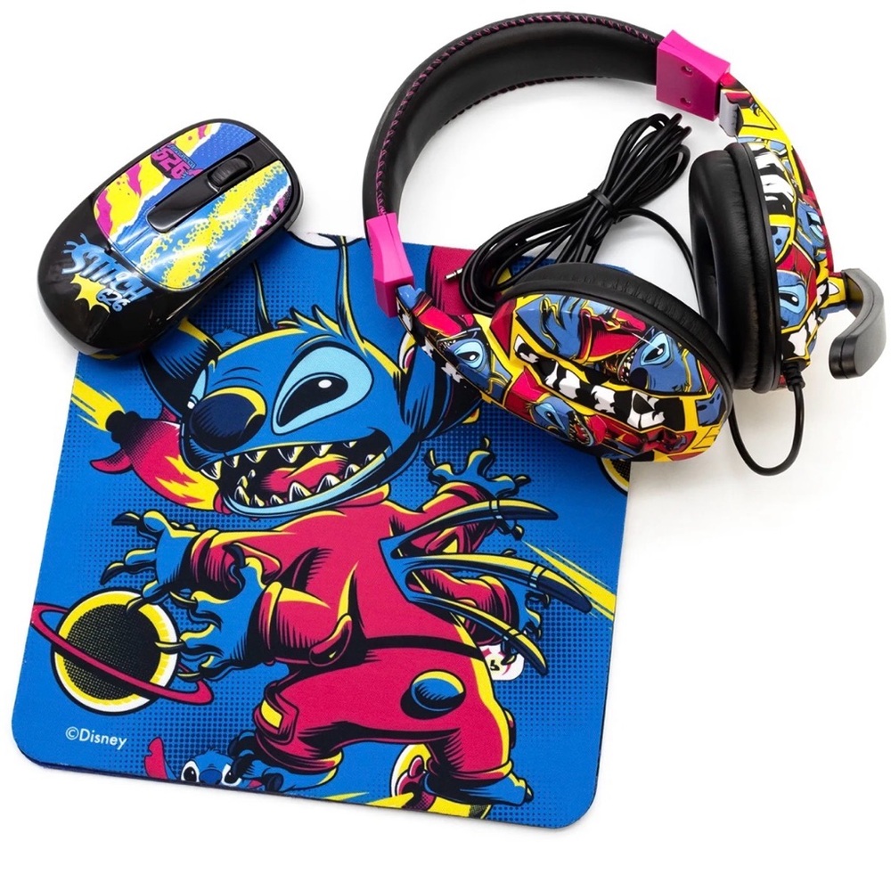 Disney Stitch Colorful Headset and Mouse Combo